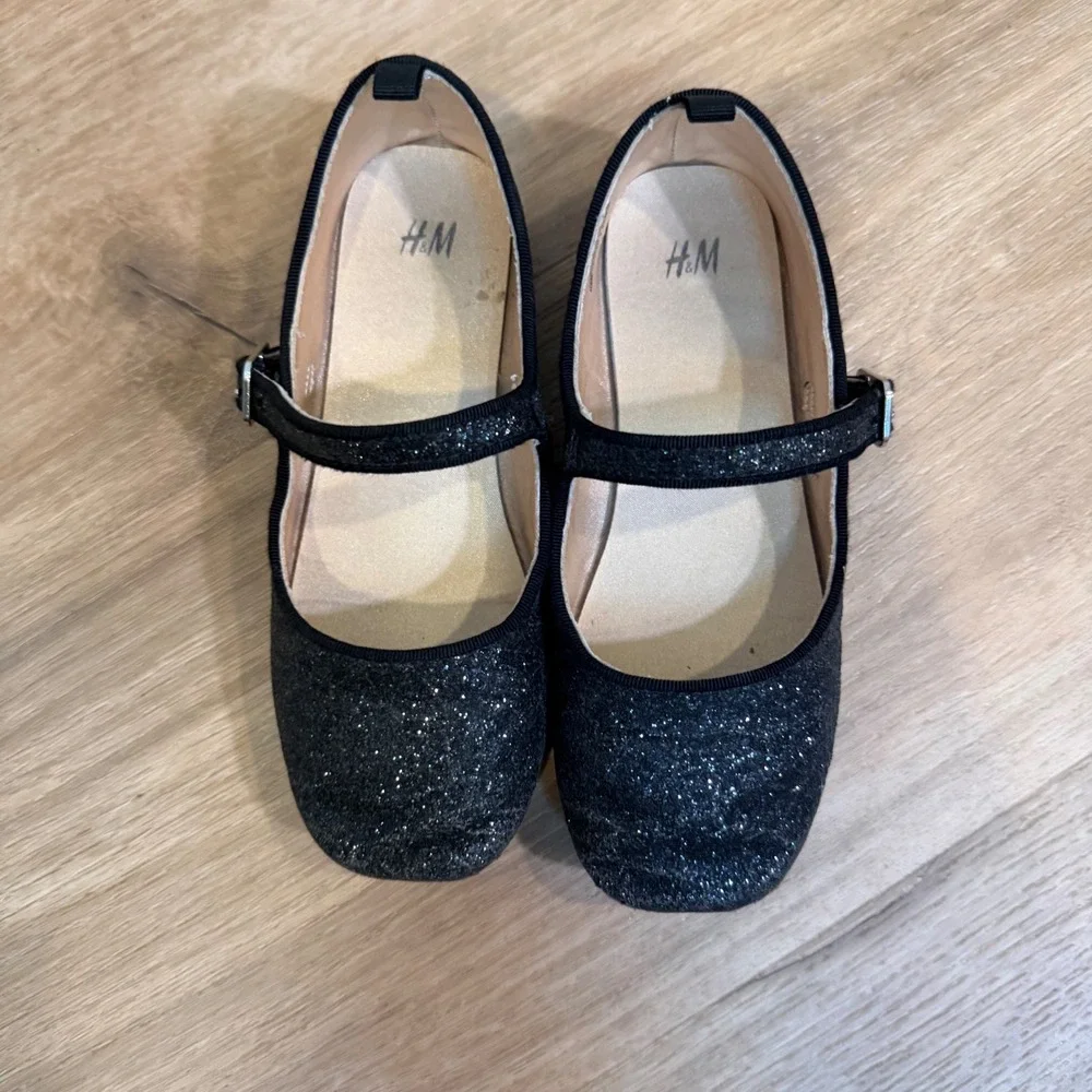 H&M Mary Jane Shoes Kids Size 12 Black Glitter Sparkle Dressy Party Ballet Flat